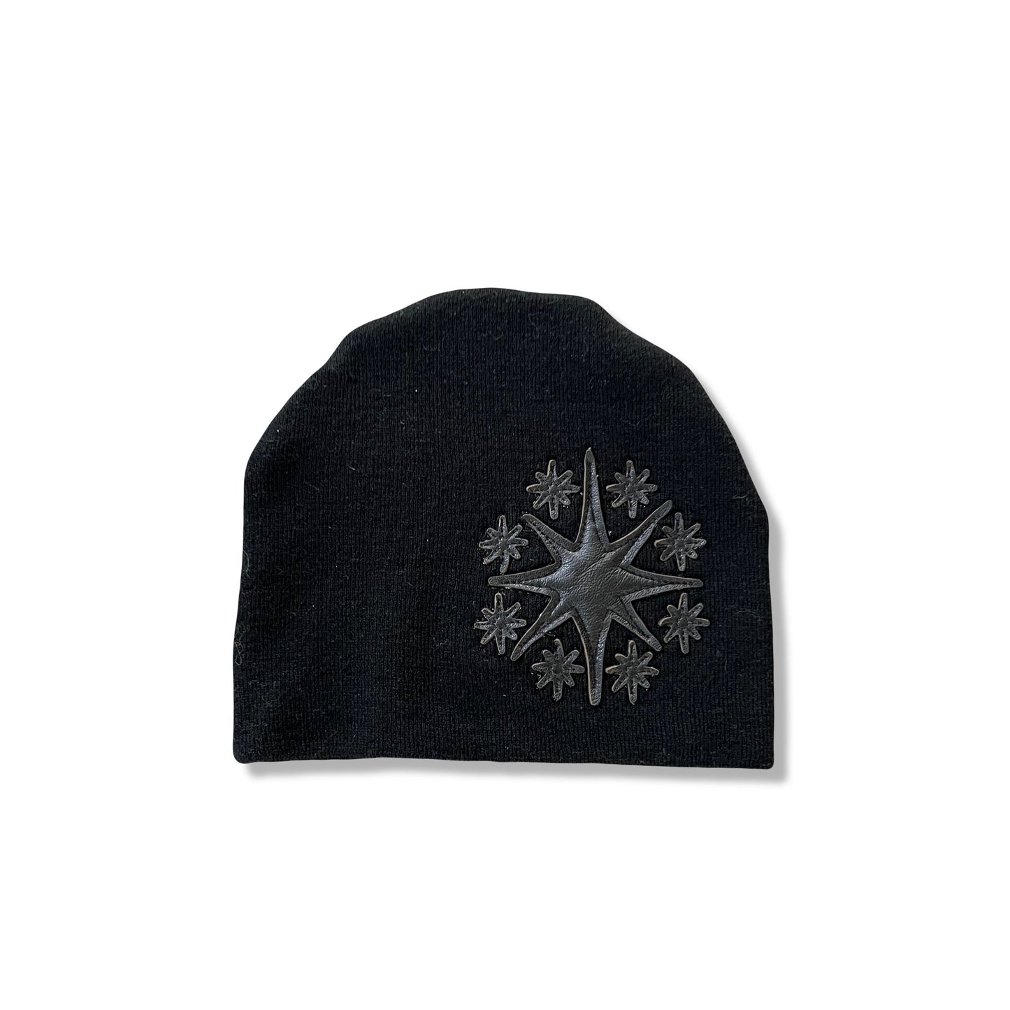 Black Leather Star Beanie